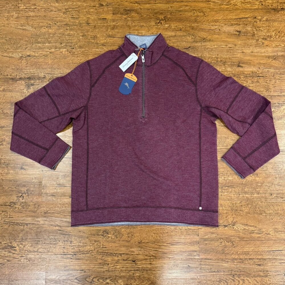 Tommy Bahama Sandbar Slab Red Grey 1/2 Zip Pullover Sweater Sweatshirt Men's Med